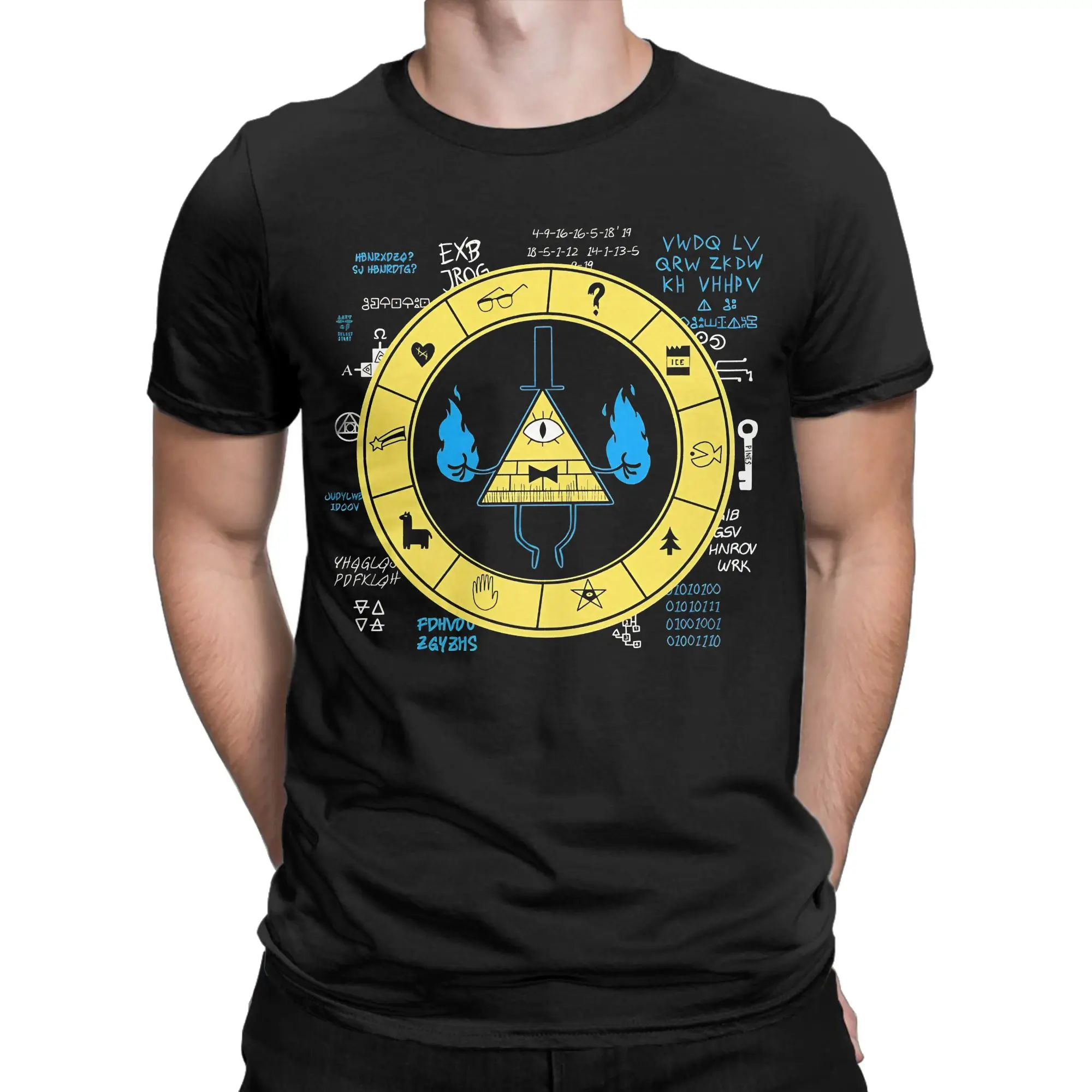 

Футболка Gravity Falls Bill Cipher для мужчин и женщин, потрясающая хлопковая футболка с круглым вырезом, футболка с короткими рукавами, одежда больших размеров