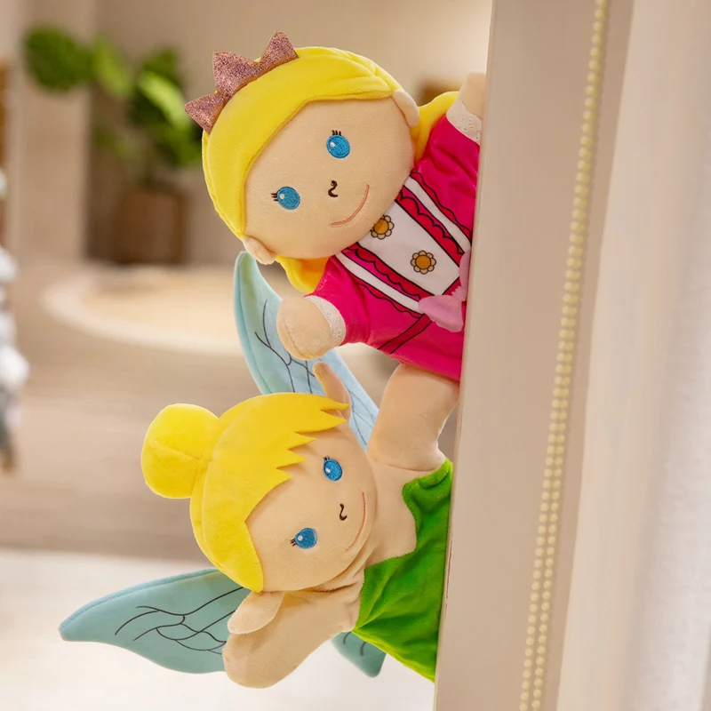 Hand Finger Fairy Tale Plush Puppets Cartoon Prince Princess King Queen Elf Witch Interactive Tell Story Small Plushie Gift