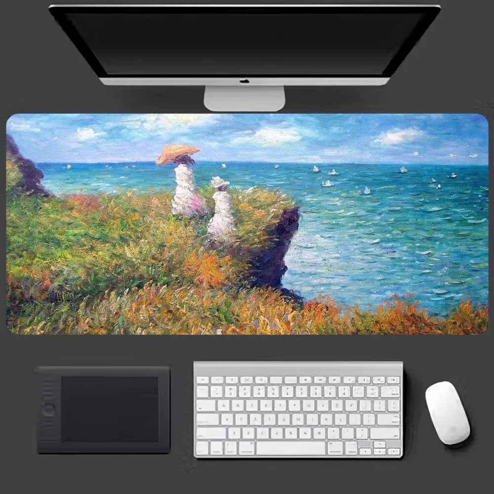 Claude Monet Mousepad alas Mouse Gaming besar, alas Mouse Keyboard PC Gamer