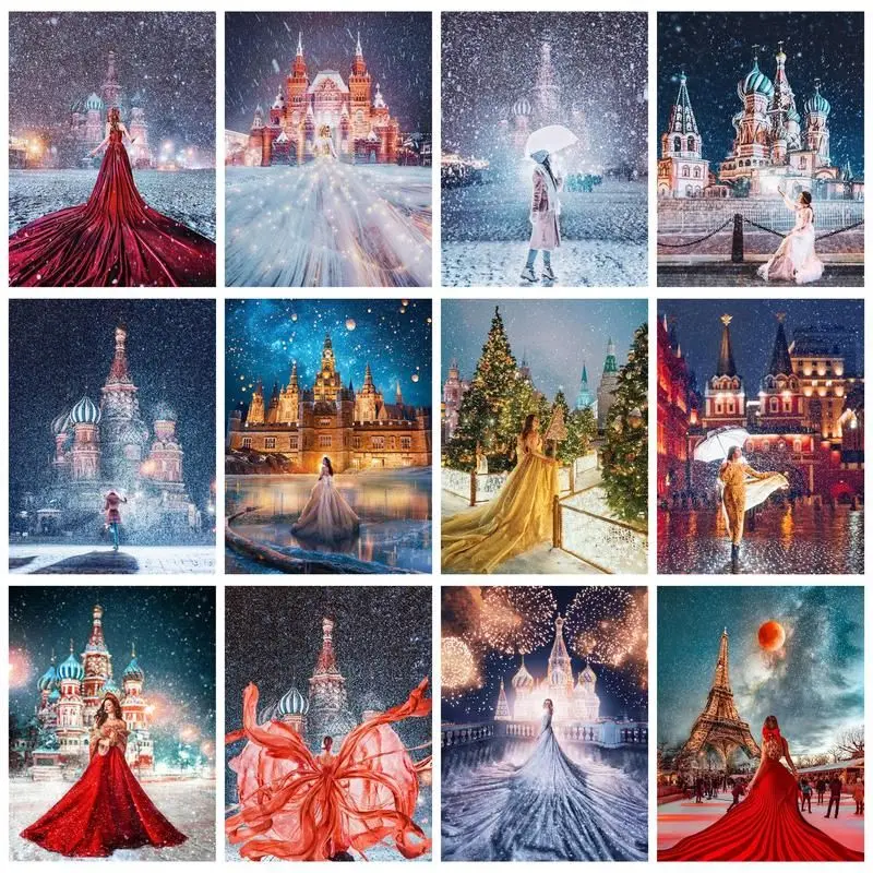 

GATYZTORY 5D Diamond Painting Kits for Adults Beginners Castle Woman Diamond Art Kits for Adults Art Kits for Gift Home Wall Dec