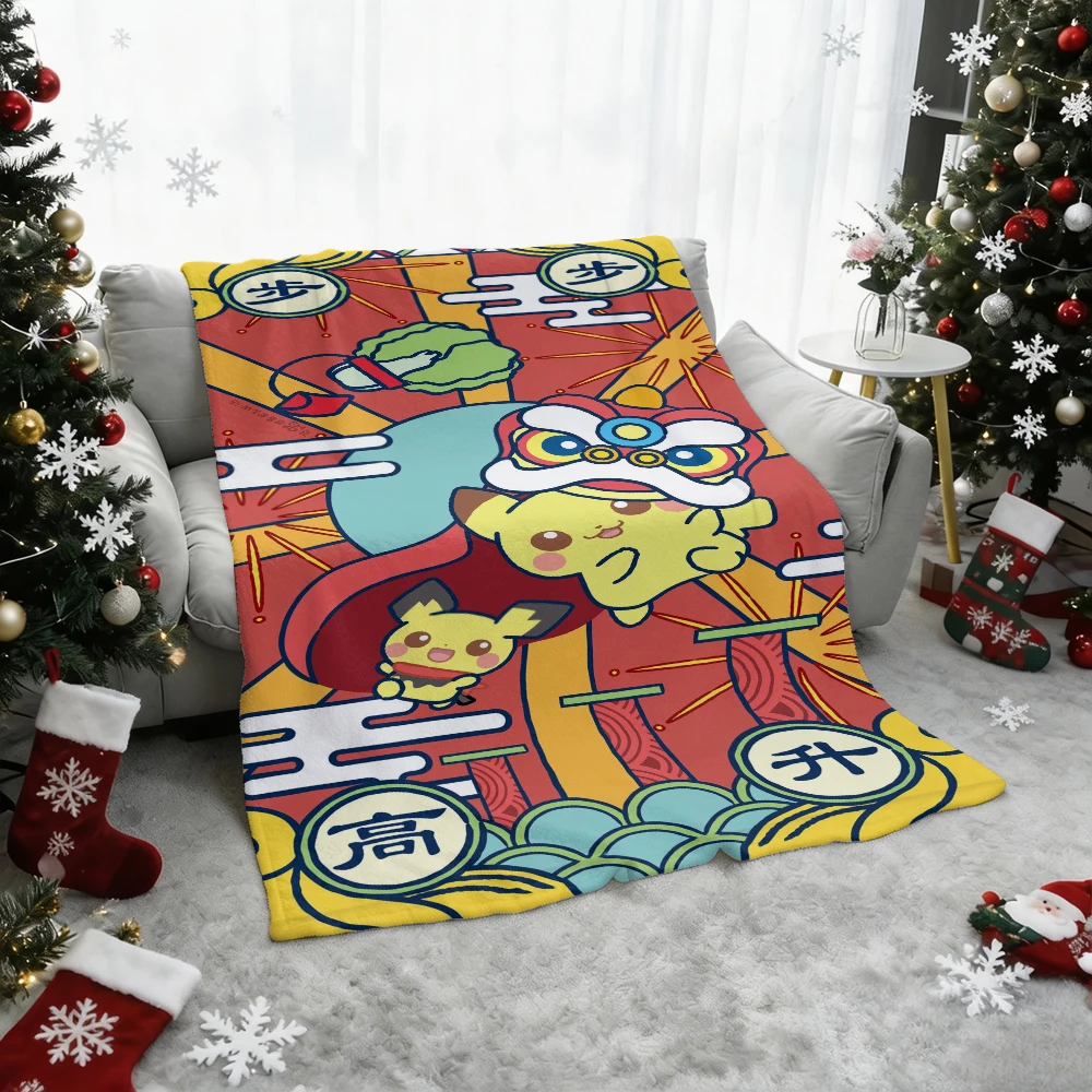 Pokemon Pikachu Gengar Bulbasaur Charmander Squirtle Psyduck Flannel Throw Blanket Soft Warm Blanket for Sofa Bed Home Decor Gif