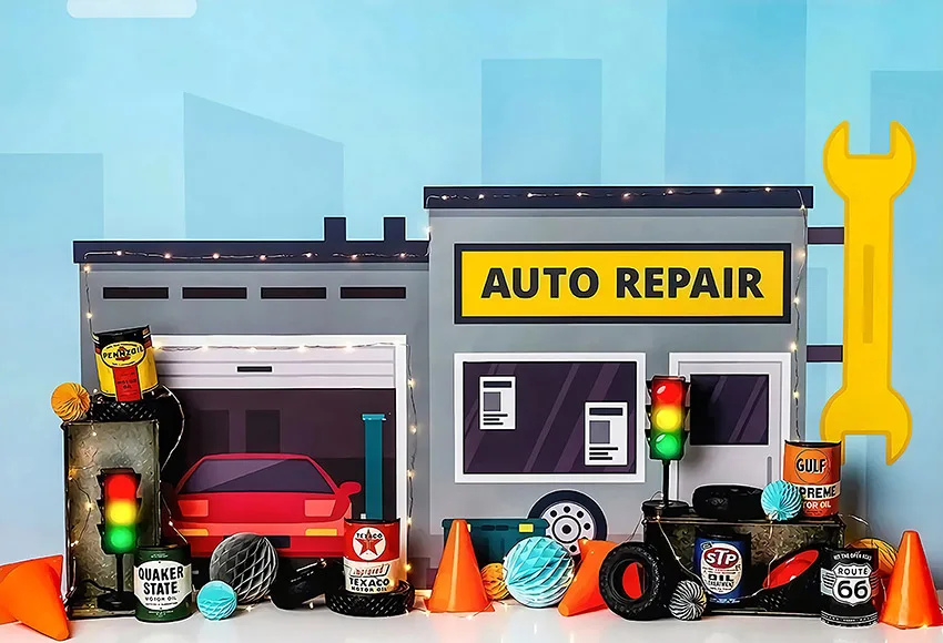 Mehofond การถ่ายภาพพื้นหลัง Auto Repair Shop รถยนต์ช่าง Boys Birthday Party ภาพตกแต่งฉากหลัง Photo Studio