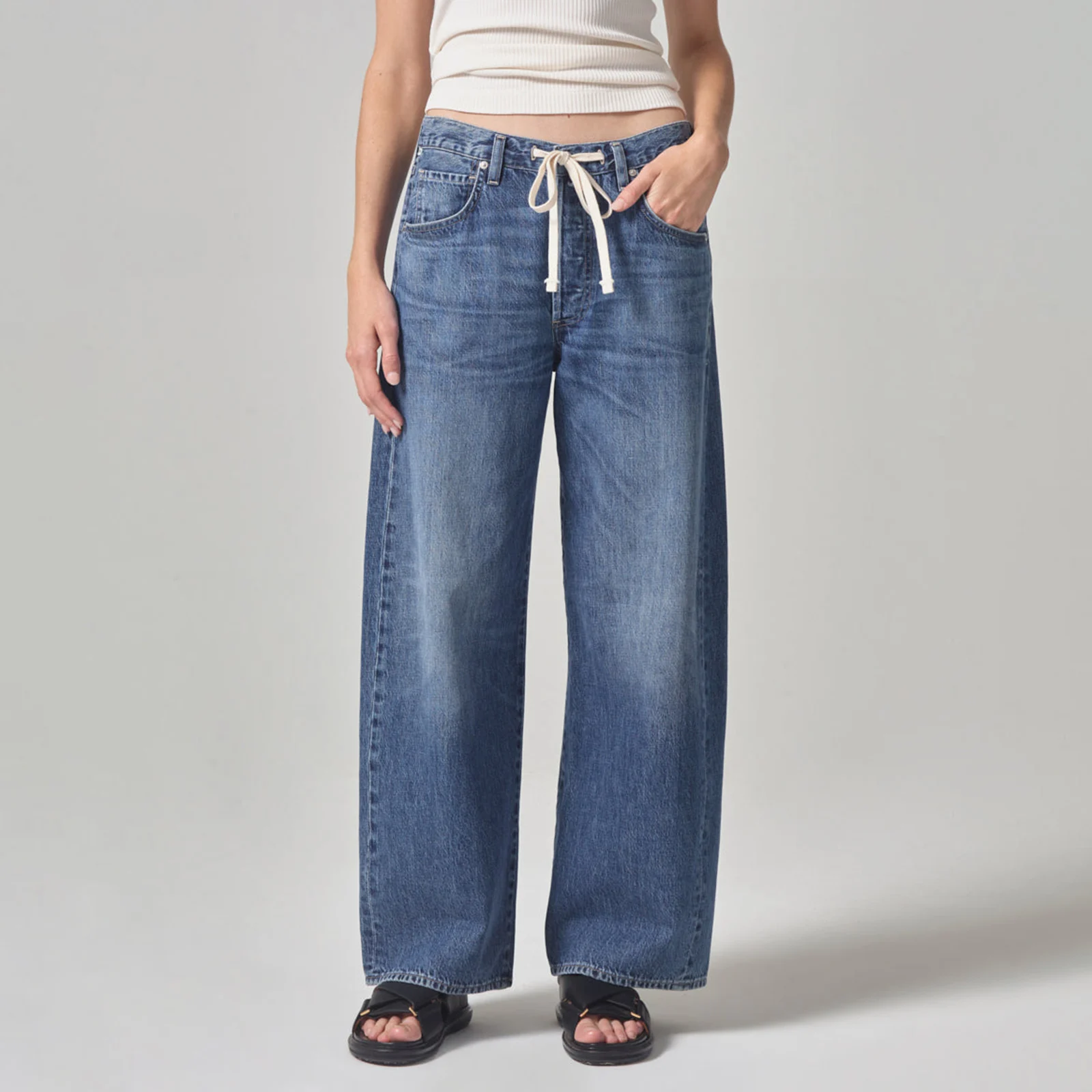 hirigin Boyfriend Jeans for Women Drawstring Mom Jeans High Waisted Baggy Straight Wide Leg Denim Pants Y2k Streetwear