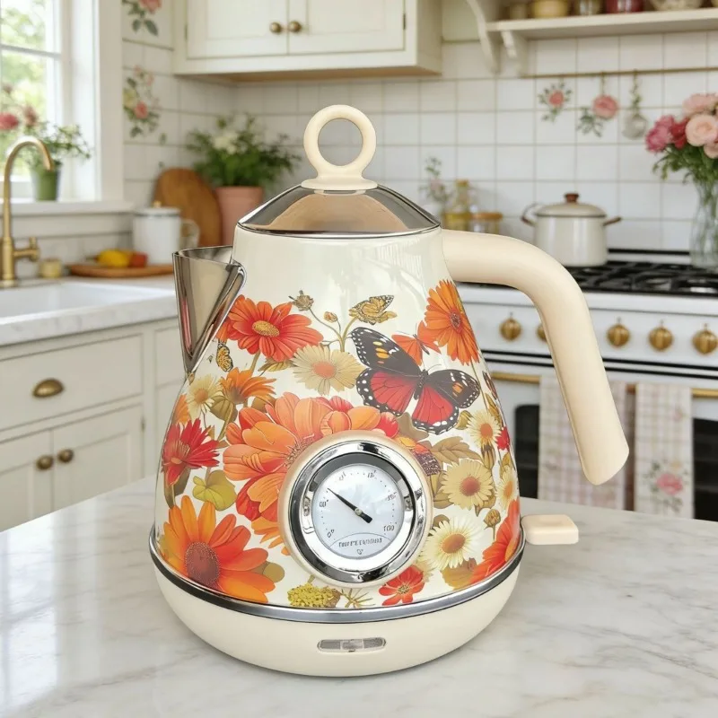 Light Luxury Hand-appliqued Retro Kettle With Temperature Display, 1.7L Capacity Practical Water Boiler