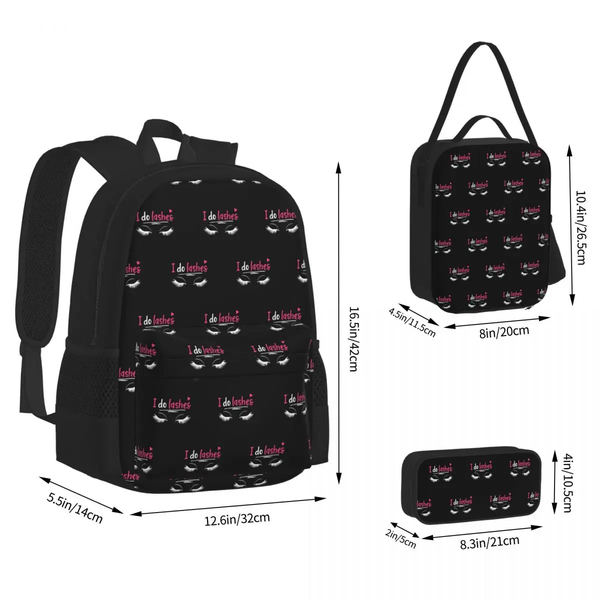 Lashes Eyelash Lash Artists Cosmetics Backpacks Students Bookbag School Bags Children Rucksack Lunch Bag Pen Bag Three-Piece Set