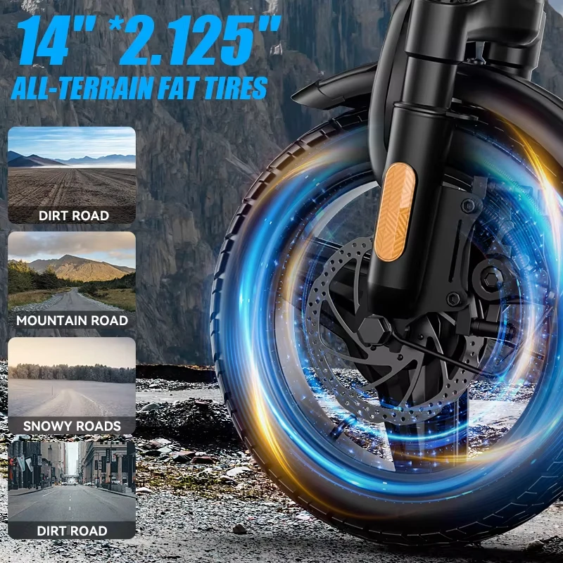 14 Inch Foldable Electric Bicycle 500W Motor 19.9MPH Max Speed Removable Battery 3 Riding Modes Dual Suspension Commuter Folding E Bike image 3