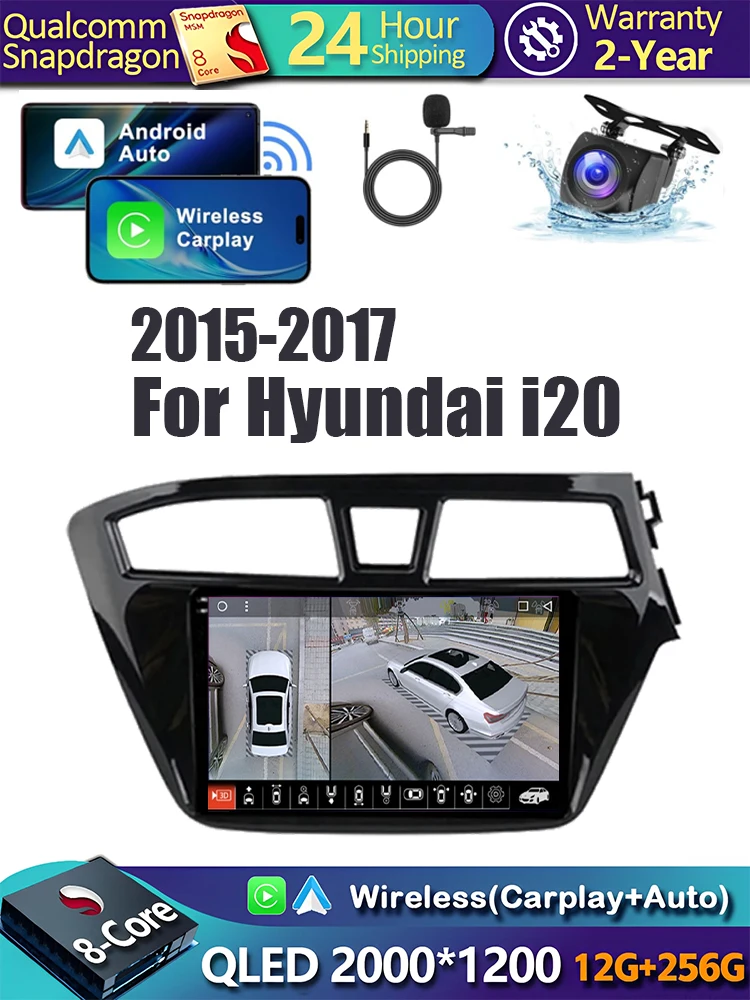 Android 15 wifi + 4G Carplay AUTO Autoradio Voor Hyundai I20 RHD 2015 2016 2017 2018 Navigatie GPS Video speler Stereo Multimedia - afbeelding 2