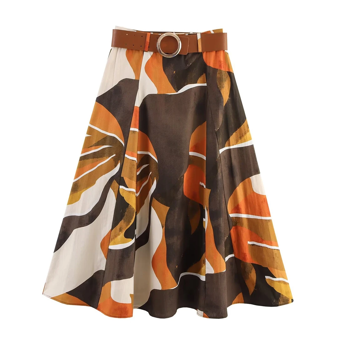 

New Arrival Women's Casual Fashion Printed Poplin Belted Skirt 2025 Spring Summer Collection Elegant A-Line Skirt