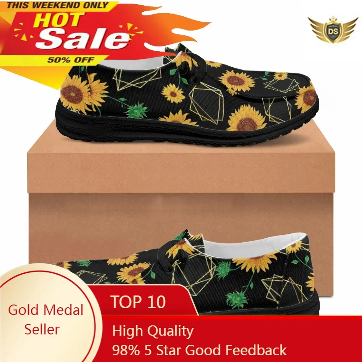 

Summer Men Casual Canvas Dude Shoes Art Sunflower Trend Fashion Slip On Loafers Classic Brand Business Shoes