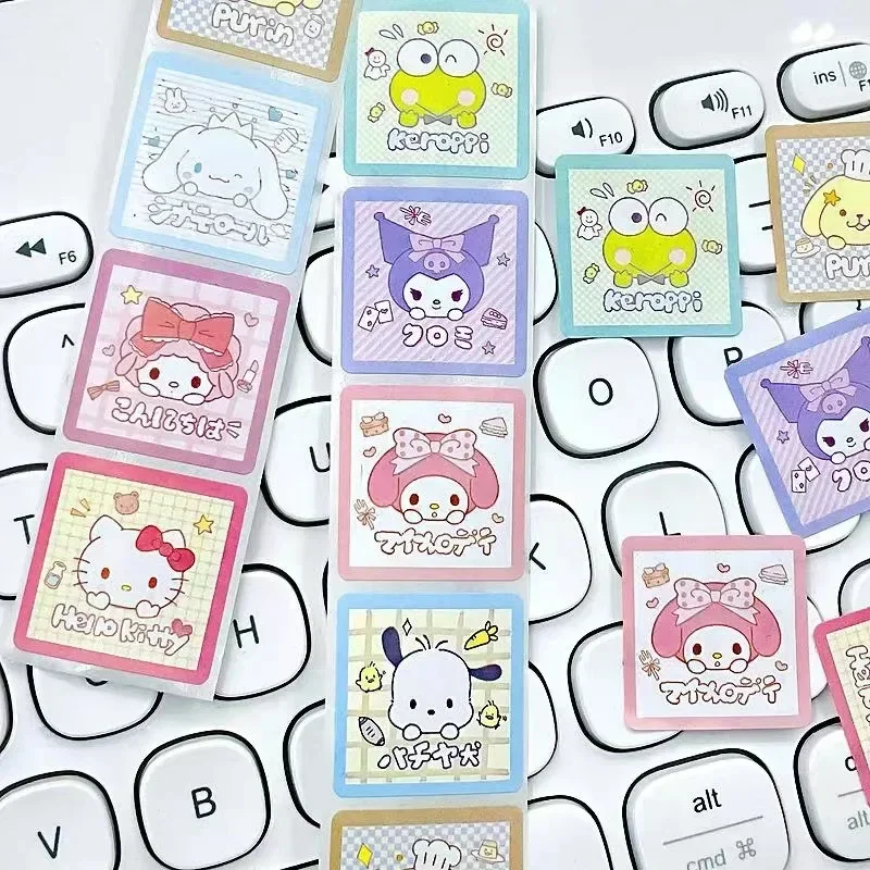 MINISO 500Pcs/roll Sanrio Sticker Kawaii Kuromi Hello Kitty P Cinnamoroll Cartoon Kids Reward Gift Decoration Decals Toy