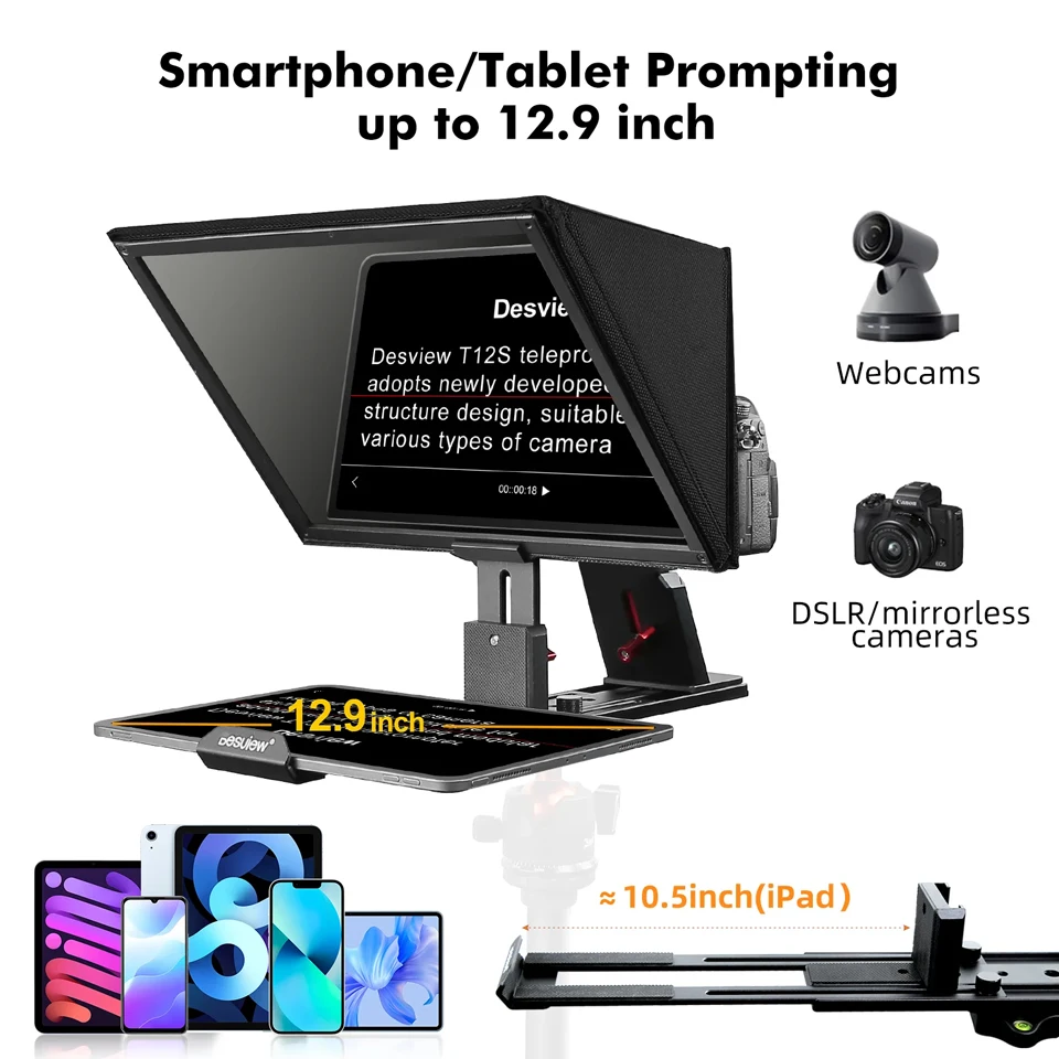كاميرا Desview T12S مقاس 12.9 بوصة DSLR، جهاز تحكم عن بعد بلوتوث لمقابلة البث المباشر