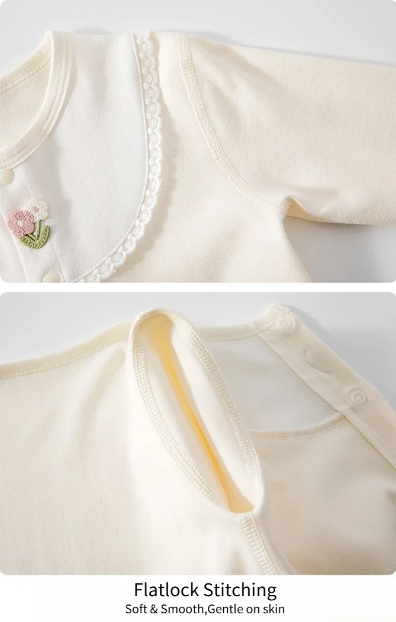 Weicher Baumwoll-Baby-Strampler für Mädchen, Langarm mit Rüschenmanschetten, Rundhalsausschnitt, Neugeborenen-Overall, Frühling Herbst 0-18M – Detail 10