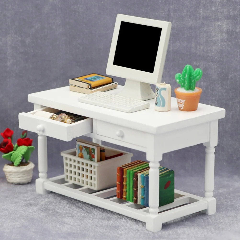 Dining Room Table Decor White Wooden with Drawer Mini Desk Model Furniture