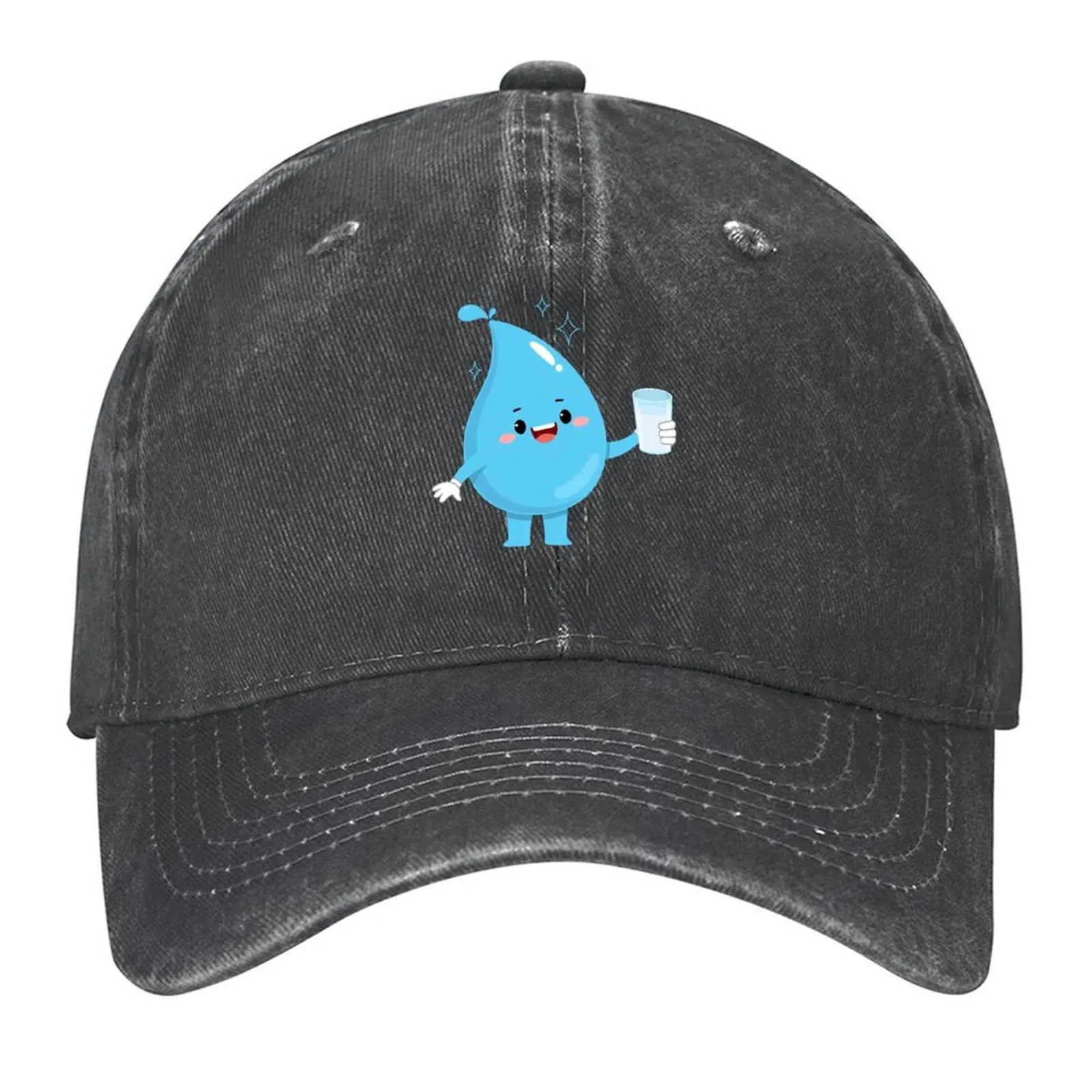 

water drop cartoon with glass of water Baseball Cap Streetwear Golf Hat Man Vintage Golf Hats For Men Women's