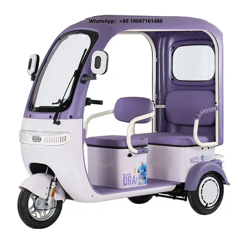 Electric Motorized Steel Tricycle Eec Passenger Use Closed Body High Payload 300-400kg 1000W+ 4 Passengers 50-70km/h