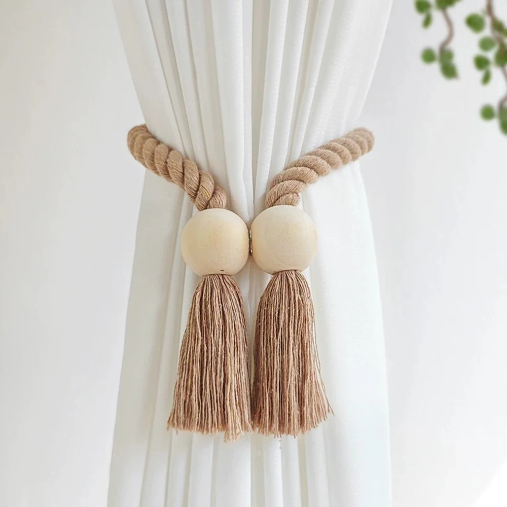 1PC Simple Fringe Beaded Curtain Strap No Punch Magnetic Adjustable Home Curtain Accessories