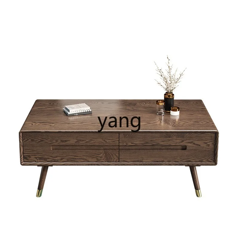 

ZYF coffee table TV cabinet combination pure solid wood small apartment modern simple living room furniture