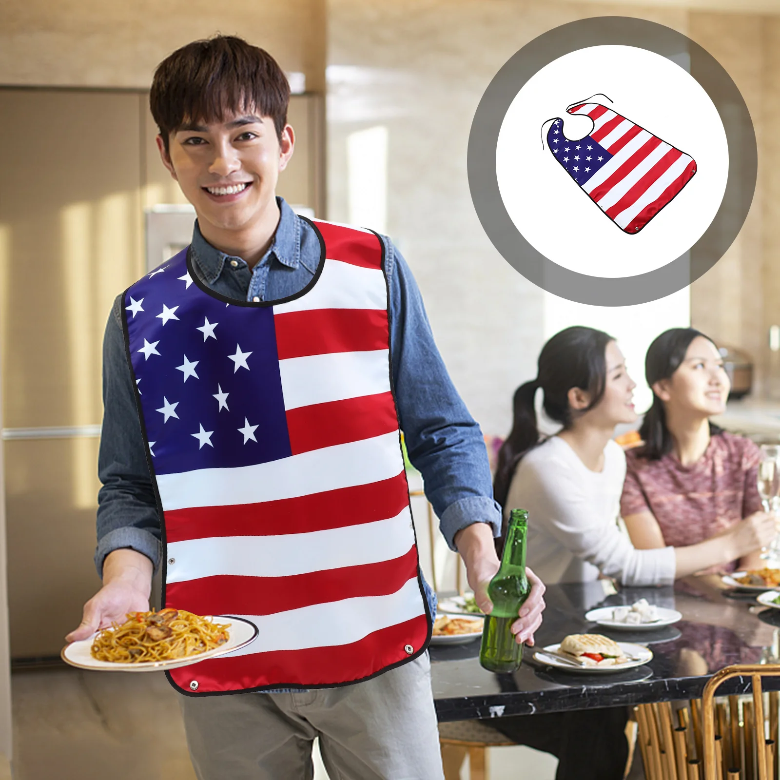 

Adult Saliva Bib Folding Durable Senior Clothing Protector Adjustable Waterproof Reusable American Flag Pattern Adult Bib