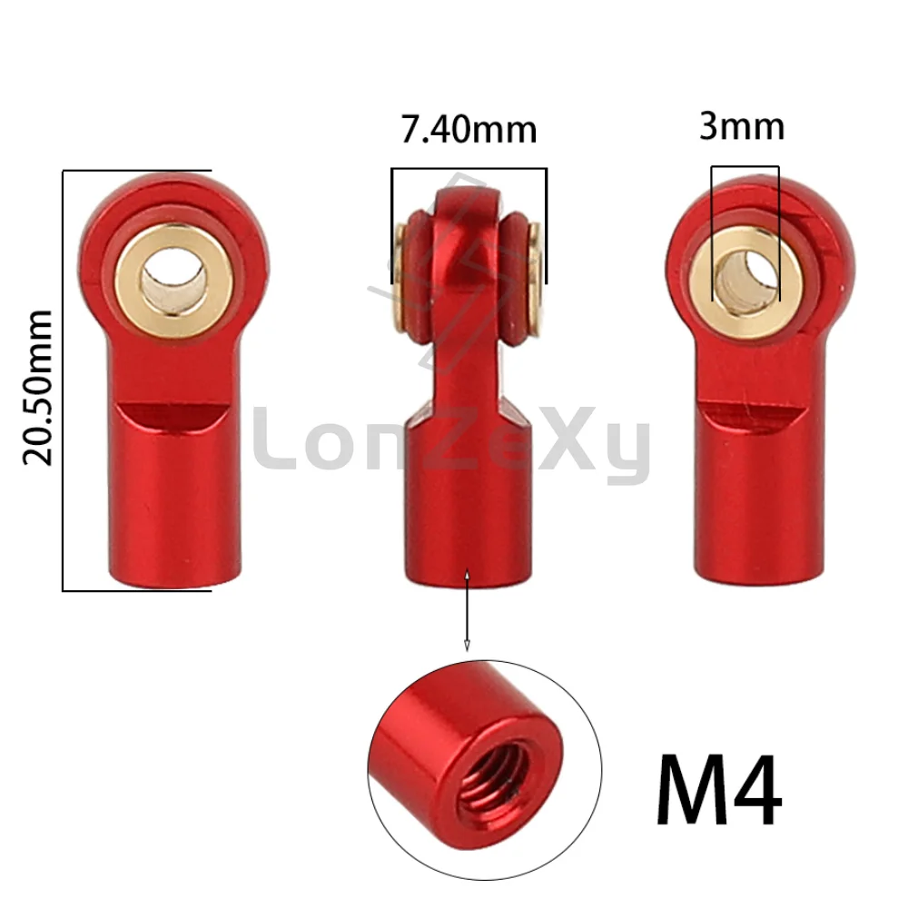 1/5/10 pz lega di alluminio M4 carrello testa collegamento giunto sferico estremità stelo per RC Crawler lunghezza 20mm SCX10 D90 D110 TRX-4 parti di aggiornamento