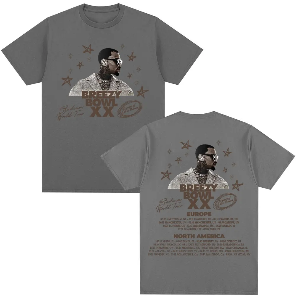 Rapper Chris Brown Breezy Bowl XX Tour T-shirt Hip Hop Men Women Fashion O-Neck T Shirt Oversized Cotton Casual Tees Streetwear image 6
