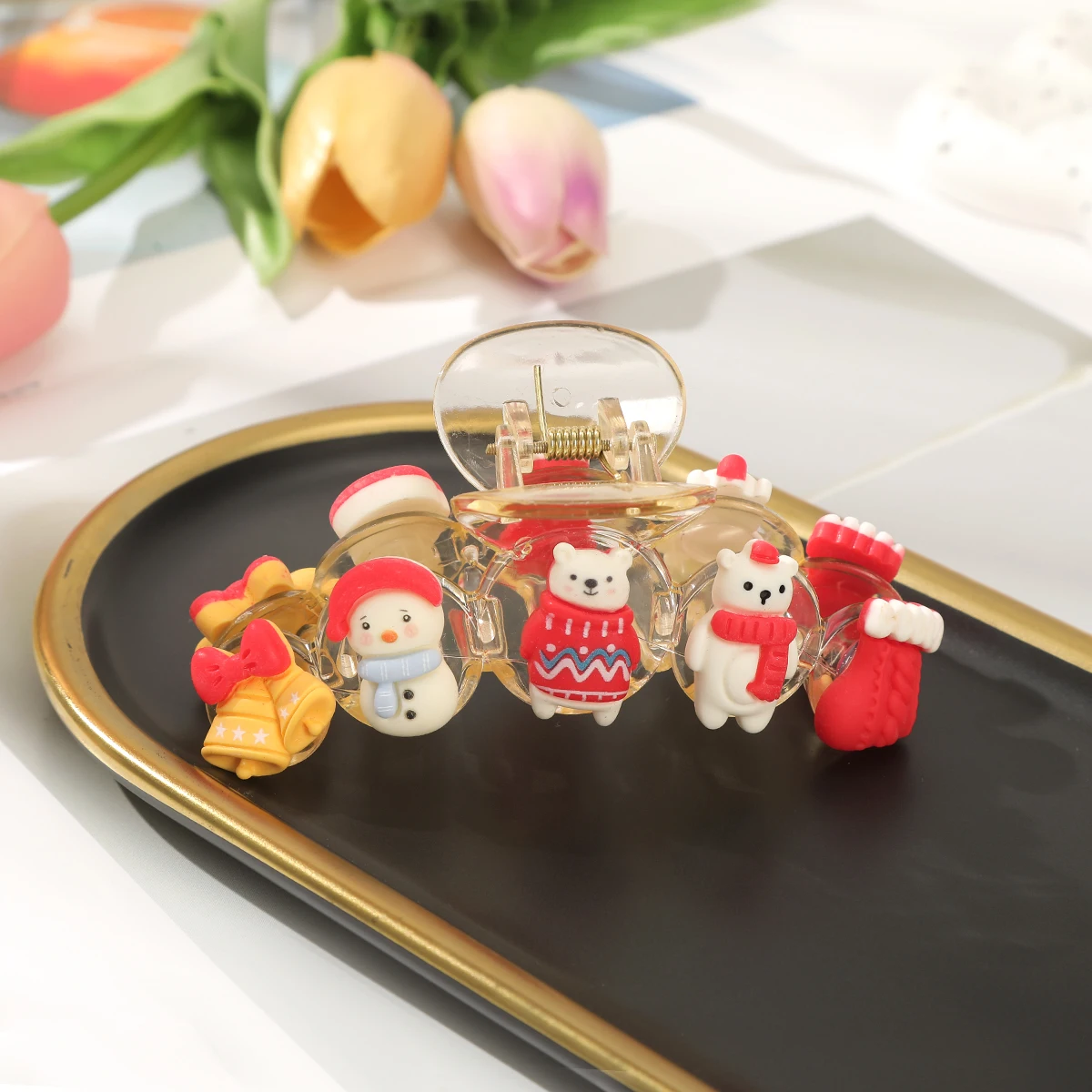 AWAYTR Cute Acrylic Pine Tree Snowman Hair Clip New Large Christmas Hair Claw Barrettes Santa Claus Hairpin Hair Accessories