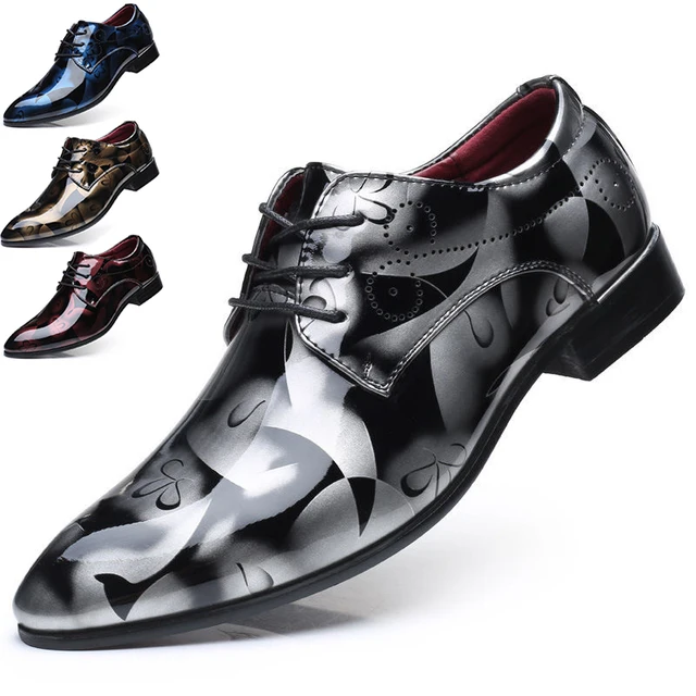 Projektant marki Patent Leather Shoes for Men Wedding Party Business Casual Oxfords Plus Size Lace Up Point Toe Office Work Shoes