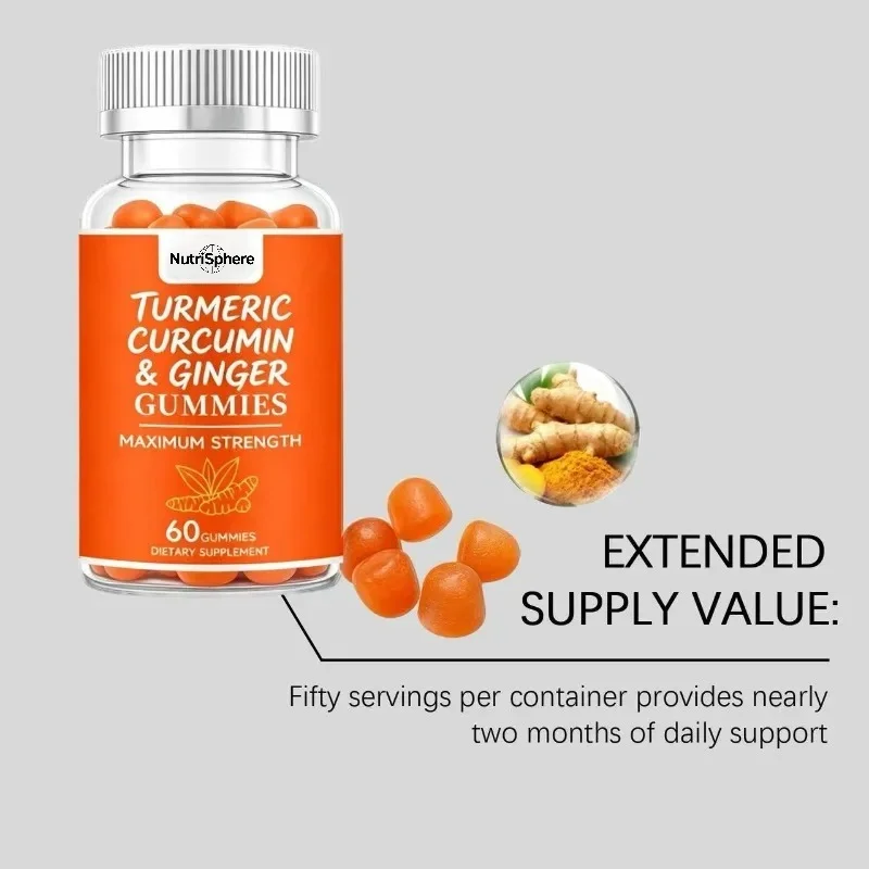Curcumin and Ginger Supplements - Digestive and Joint Health Support 60 Gummies