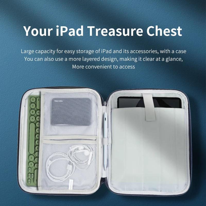 Multi-Compartment Portable Tablet Organiser with Suede Lining and Front Organiser Pouch for 12.9-13inch Tablet