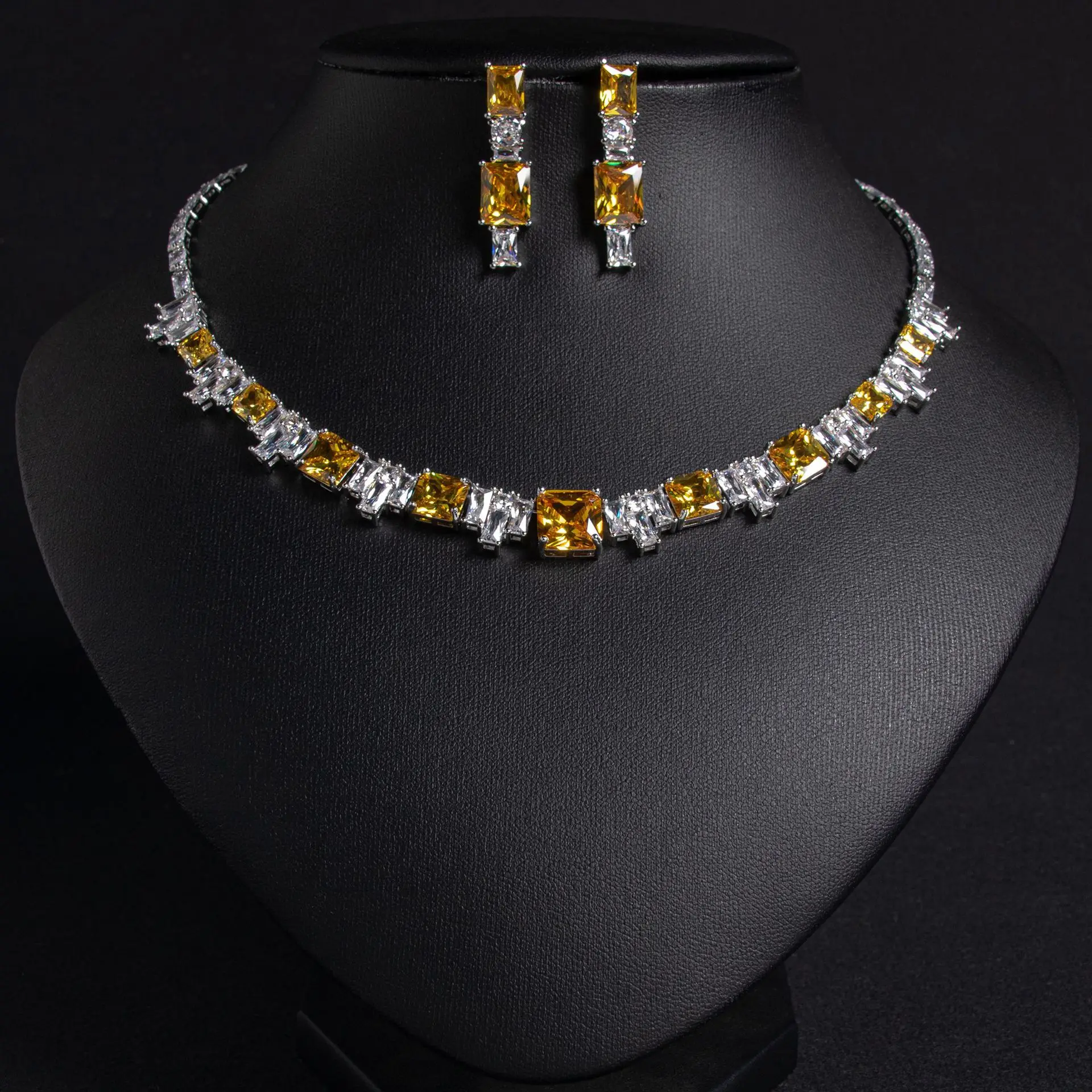

new luxury ice flower cut zircon colored treasure necklace set wedding dress accessories dinner zircon jewelry