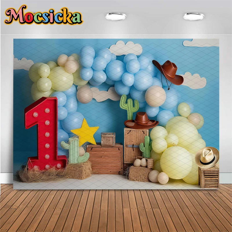 Mocsicka 1st Birthday Background For Photographs Blue Balloons Decors Party Supplies Baby Shower Backdrop Photo Studio Wallpaper