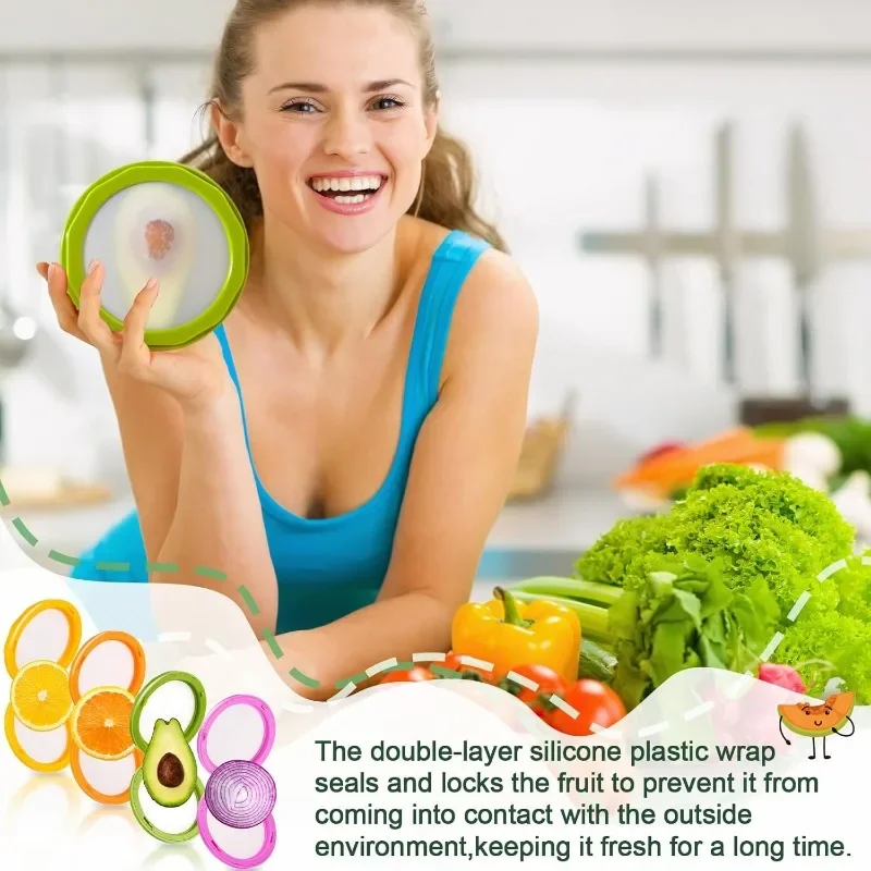 Silicone Food Storage Container Double Sided Lid Mini Fridge Organizer for Fruits Vegetables Fresh Keeping Kitchen Box