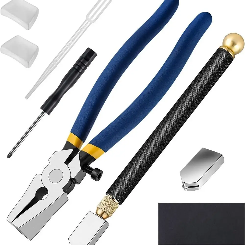 

10 PCS Heavy Duty Glass Cutting Tool Kit Glass Operating Pliers Glass Running Plier Glass Cutter Curved Opening Bolt Cutter