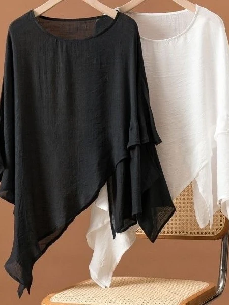 Taglie forti Design da donna Sensation Color Top asimmetrico Nascondi carne Slim Batwing Sve T-shirt rotonda Ne Versatile