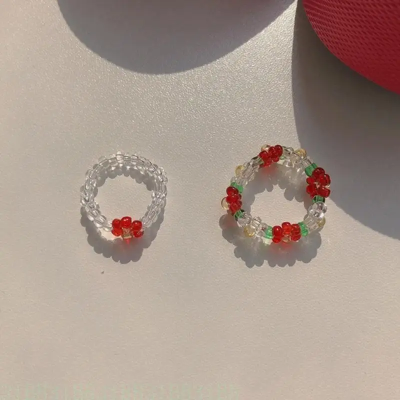 

652F Elastic Beaded Rings in Vibrant Colors Sophisticated Flower Rings Perfect for Everyday Wear and Special Occasions