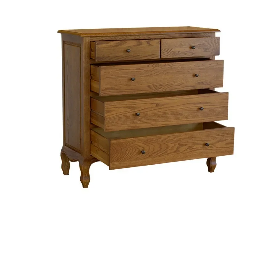 

Solid wood chest living room light luxury, modern simple oak chest of drawers, French retro and old