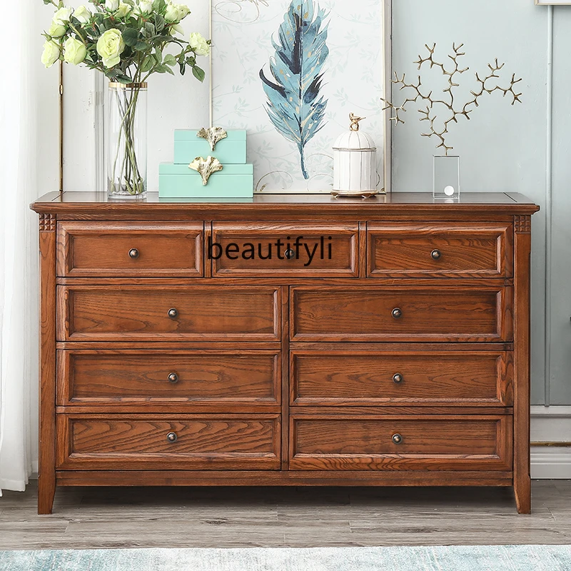 

North American solid wood storage chest simple bedroom living room retro drawer storage cabinet old