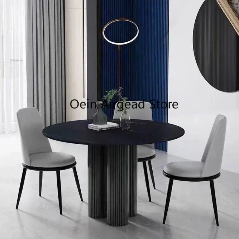 Black Dining Table Set 4 Chairs Luxury Disigner Marble Nordic Dining Table Minimalist Luxury Comedor Industrial Furniture OK50CZ