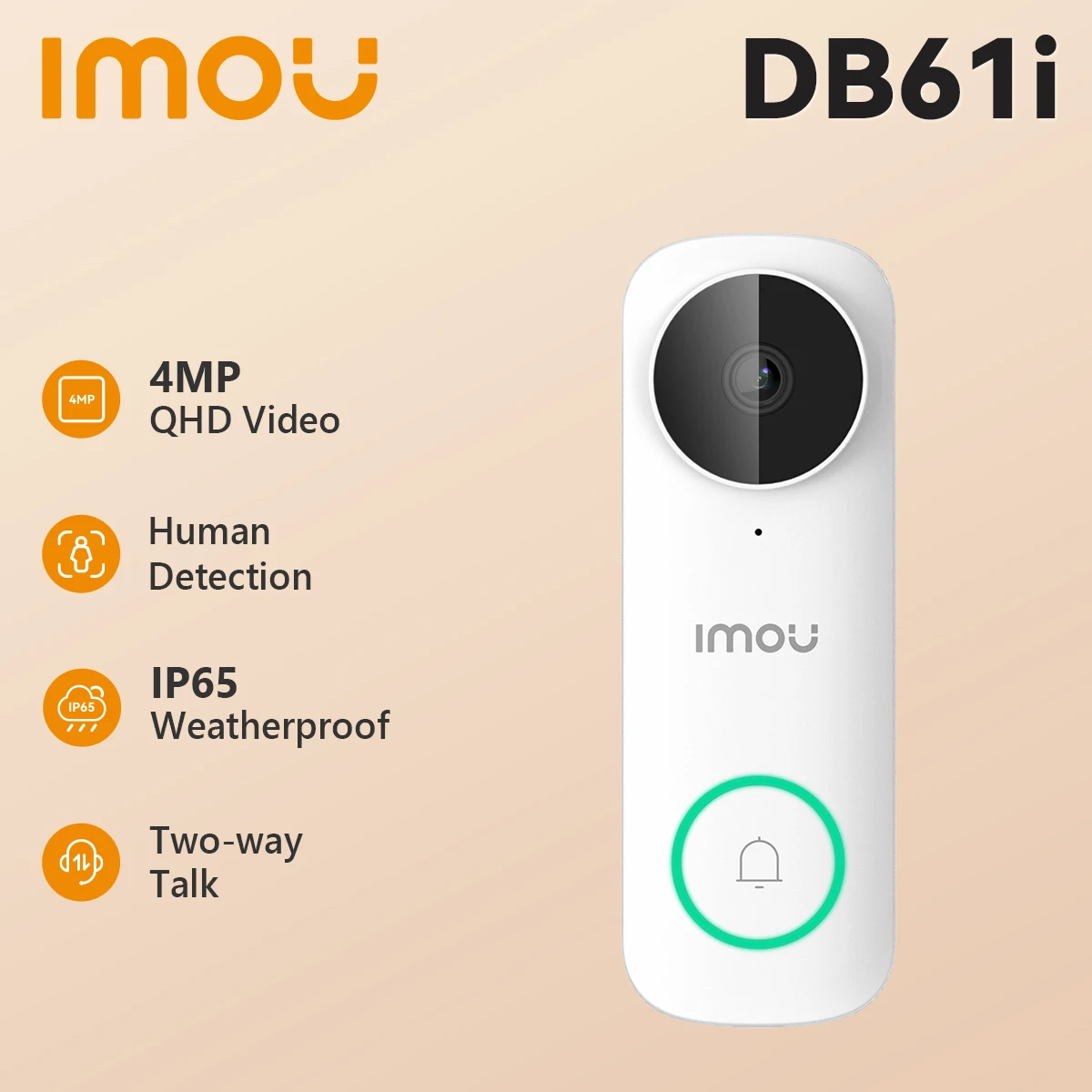 IMOU Doorbell DB61i 2K 5G Video Smart Home Wired Video Peephole For Door Bell Camera Night Vision IP65 Weatherproof