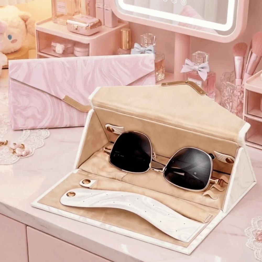 

Pu Leather Folding Jewelry Storage Box Versatile Foldable Compact Storage For Eyeglasses Multi Divider Design Folding Organizer