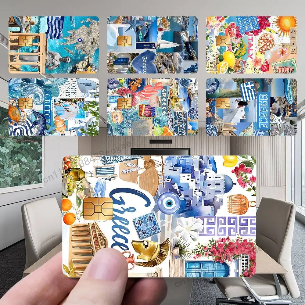 Greek Aegean Sea Art Decorative Credit Card Skin 4PCS Protection Card Stickers Creative Credit Debit Card Stickers