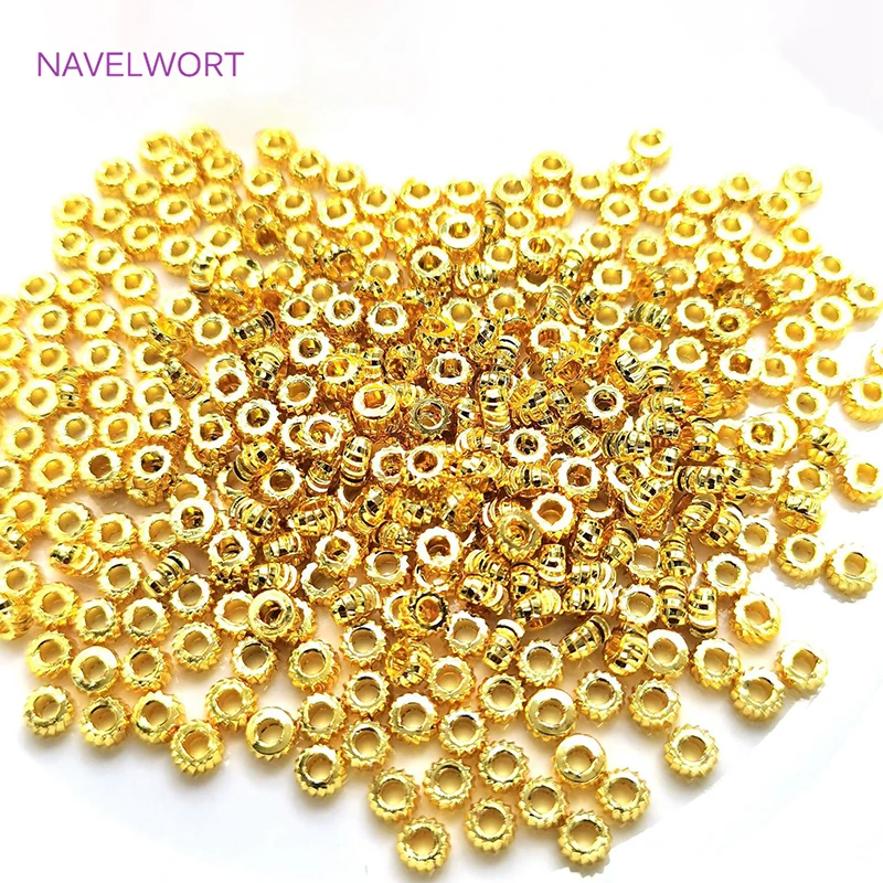 Cuentas espaciadoras de rayas chapadas en oro de 18K, abalorios para la fabricación de joyas DIY, accesorios de cuentas hechas a mano, 2/3/4/5mm