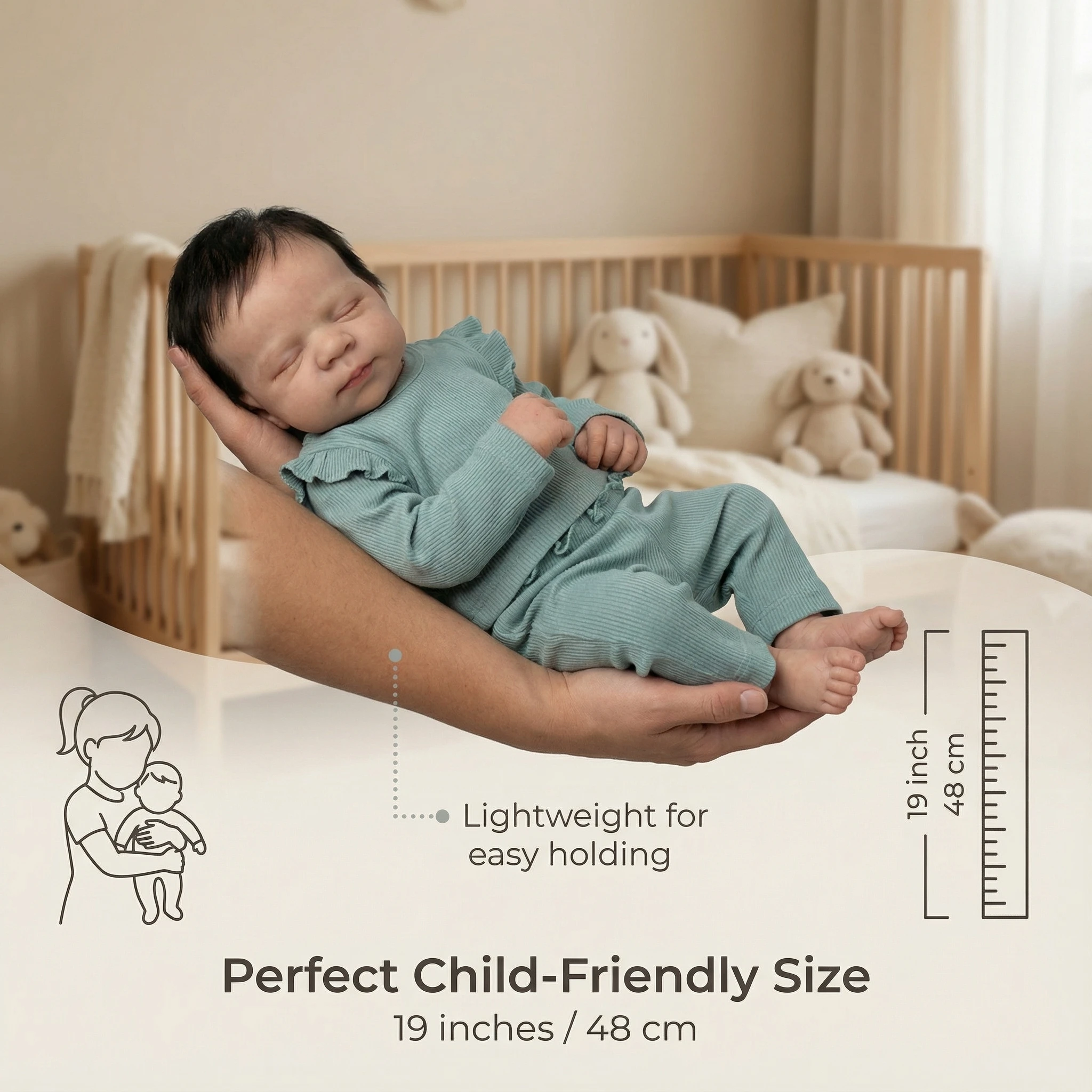 NPK 48CM Pascale Newborn Baby Reborn Doll Realistic Full Body Soft Touch Collectible with 3D Skin And Hand-Painted Veins