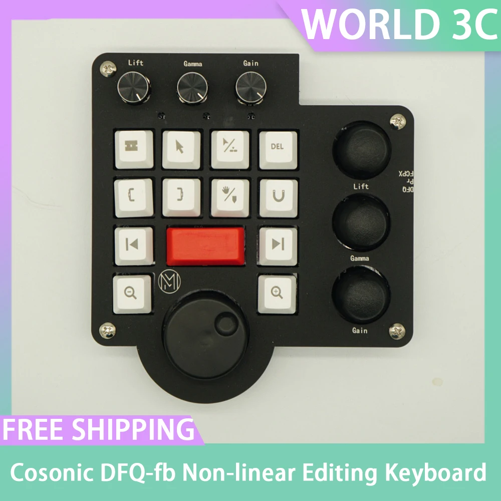 Cosonic DFQ-fb Non-linear Editing Keyboard DaVinci Resolve PR Color Correction USB Mini Keyboard with 3Joysticks 3Knobs Customiz