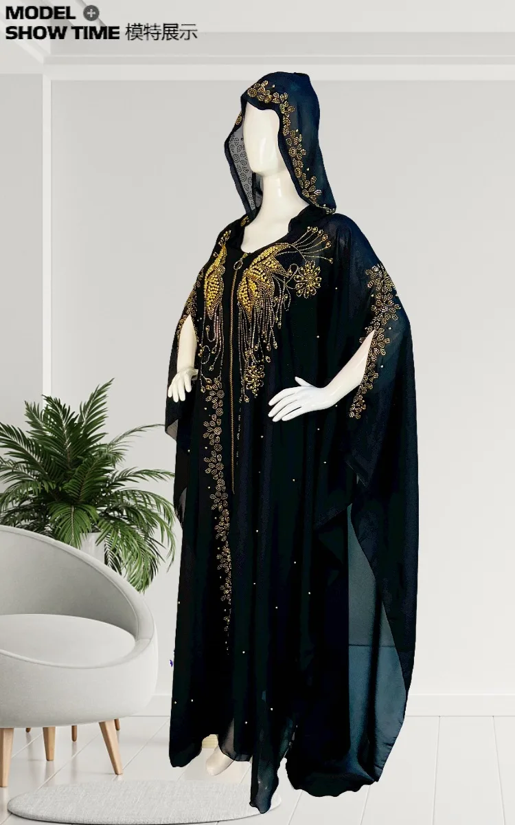 Moda muzułmańska sukienki 2023 Abaya dla kobiet dubajski luksusowy czarny szyfon Boubou sukienka muzułmańska kaftan wesele okazje Abaya