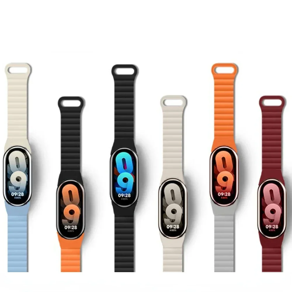 Pulseira de silicone com laço magnético para xiao mi band 9, pulseira esportiva de cor dupla, acessório para xiao mi band 8 nfc correa