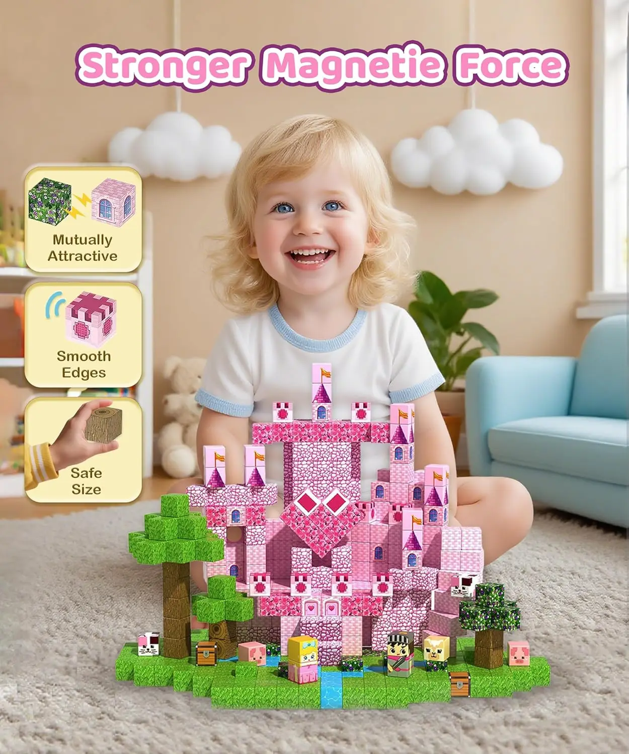 ポータブルプリンセスキャッスル磁気ブロックセット夢のような女の子向けパズルゲームDIYマグネット組み立てセット子供用感覚玩具クリスマスプレゼント