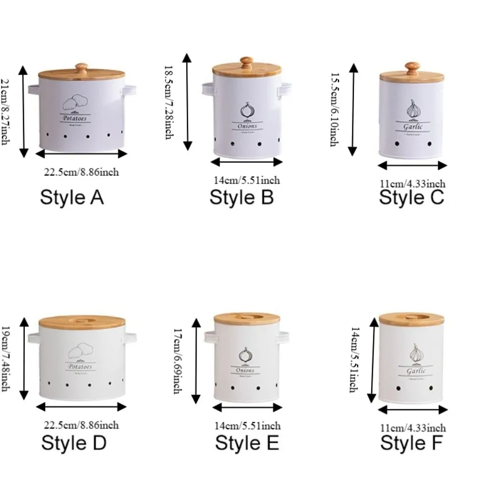 Carbon Steel Potato Onion Garlic Storage Jar with Lid Cylindrical Garlic Storage Bin White Ventilation Holes view 6