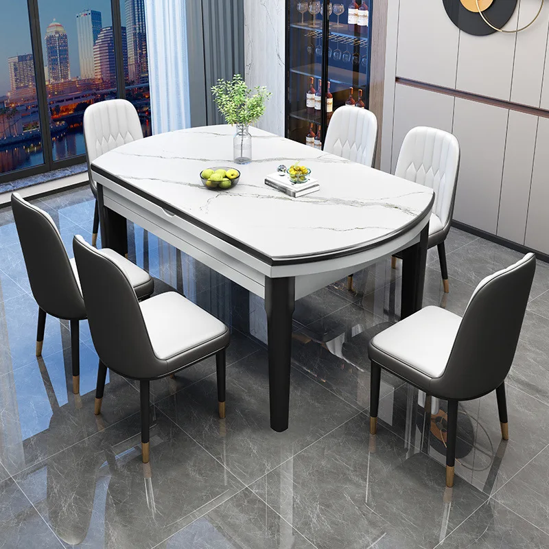 Mesa de jantar e cadeira de laje de rocha combinação moderna simples luz mesa de jantar de luxo mesa de jantar doméstica pequeno apartamento