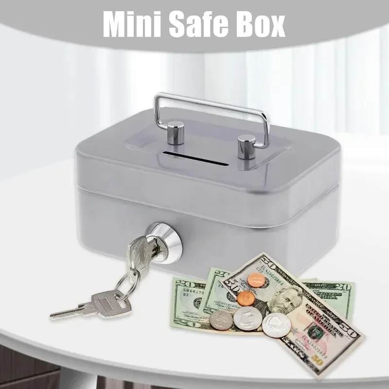 For Kids Coin Collection Metal Cash Box Mini Safe Lock Box Money Bank Metal Coin Bank Security Box Sturdy Cash Portable