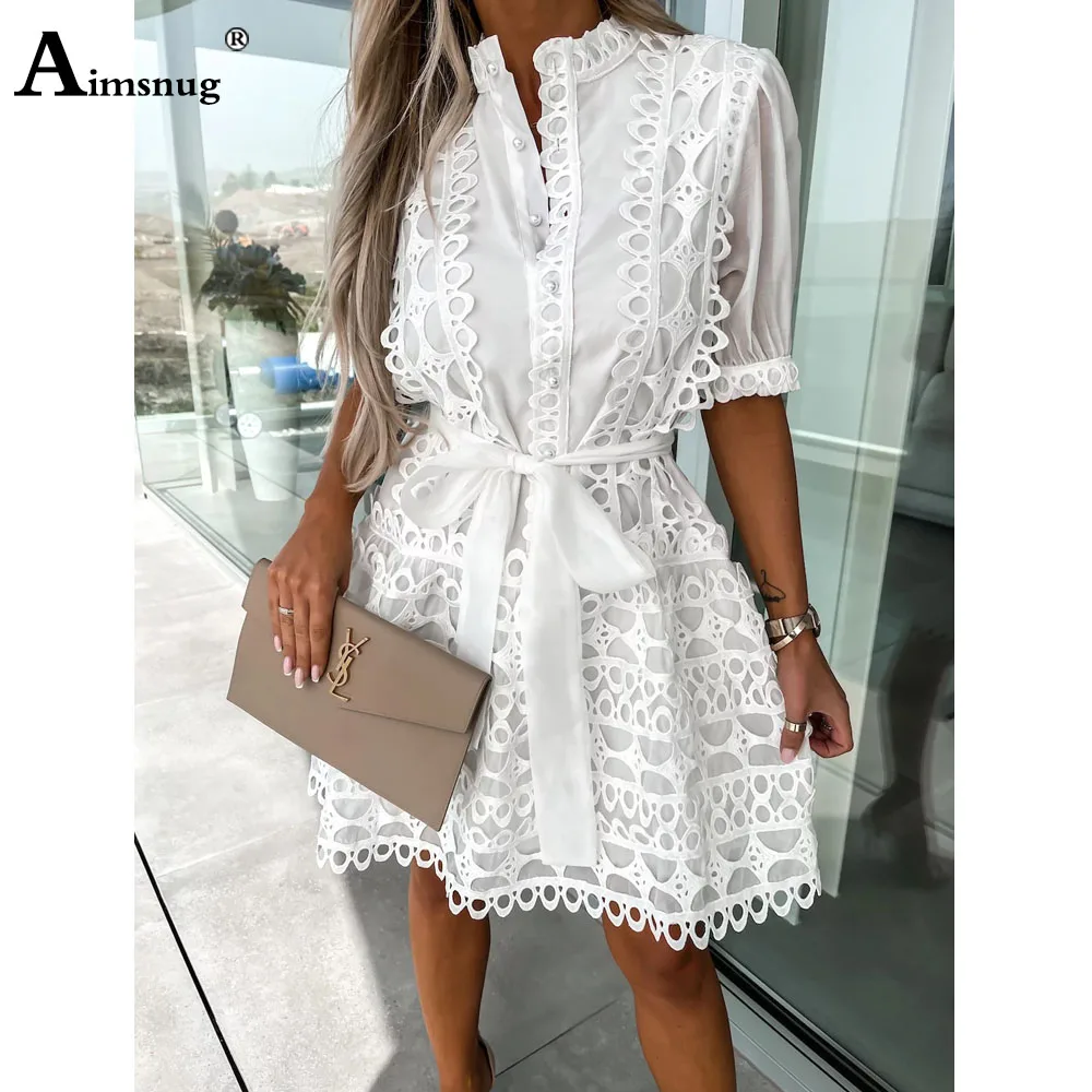 Plus Size 3xl Women Casual Hollow Out Beach Short Dress Mini robe longue femme vestidos 2023 New Summer Elegant lace shirt Dress